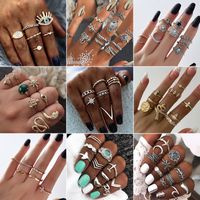 1 Set Fashion Leaf Devil's Eye Snake Alloy Plating Hollow Out Inlay Rhinestones Women's Rings main image 1