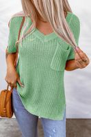 Women's Blouse Short Sleeve Blouses Pocket Patchwork Fashion Solid Color sku image 12