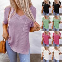Women's Blouse Short Sleeve Blouses Pocket Patchwork Fashion Solid Color sku image 20