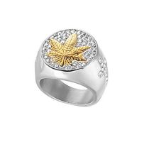 1 Piece Hip-hop Maple Leaf Titanium Steel Inlay Rhinestones Men's Rings sku image 13