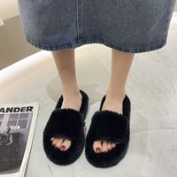 Women's Basic Solid Color Round Toe Plush Slippers sku image 1