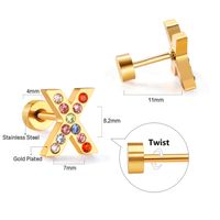 Fashion Letter Stainless Steel Inlay Zircon Ear Studs 1 Pair sku image 50