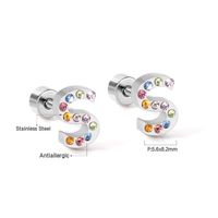 Fashion Letter Stainless Steel Inlay Zircon Ear Studs 1 Pair sku image 19