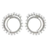 Wholesale Jewelry 1 Pair Glam Round Alloy Rhinestones Pearl Silver Plated Ear Studs sku image 1