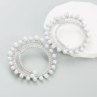 Bijoux En Gros 1 Paire Glamour Rond Alliage Strass Perle Plaqué Argent Boucles D'oreilles main image 1