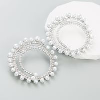 Wholesale Jewelry 1 Pair Glam Round Alloy Rhinestones Pearl Silver Plated Ear Studs main image 1