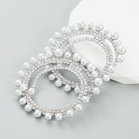 Wholesale Jewelry 1 Pair Glam Round Alloy Rhinestones Pearl Silver Plated Ear Studs main image 5