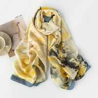Women's Chinoiserie Color Block Flower Polyester Printing Silk Scarves sku image 3