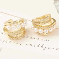 1 Piece Fashion C Shape Plating Inlay Copper Pearl Zircon Ear Clips main image 1