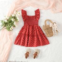 Moda Puntos Redondos Color Sólido Labor De Retazos 100% Algodón Vestidos Para Niñas sku image 24