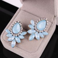 1 Pair Fashion Leaf Water Droplets Alloy Plating Inlay Artificial Diamond Women's Ear Studs sku image 2