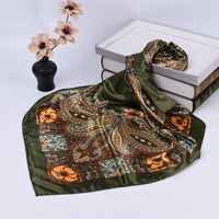 Women's Fashion Flower Satin Printing Silk Scarves sku image 7
