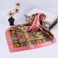 Women's Fashion Flower Satin Printing Silk Scarves sku image 4