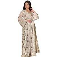 Ab139 Cross-border Middle East 2021 Autumn New Muslim Bronzing Robe Women's Two-piece Set With Belt Dress main image 2