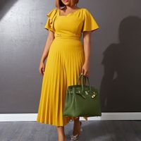 Women's Regular Dress Casual Round Neck Ruffles Short Sleeve Solid Color Midi Dress Street main image 4