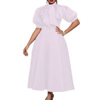 Women's Regular Dress Elegant Turtleneck Bowknot Short Sleeve Solid Color Midi Dress Daily main image 5