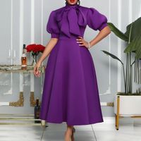 Women's Regular Dress Elegant Turtleneck Bowknot Short Sleeve Solid Color Midi Dress Daily main image 6