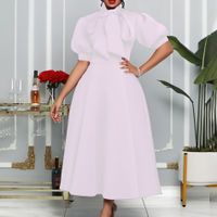 Women's Regular Dress Elegant Turtleneck Bowknot Short Sleeve Solid Color Midi Dress Daily main image 4