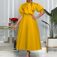 Women's Regular Dress Elegant Turtleneck Bowknot Short Sleeve Solid Color Midi Dress Daily main image 2