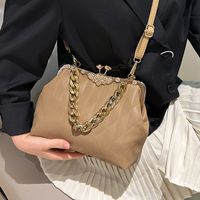 Women's Medium Pu Leather Solid Color Elegant Classic Style Square Buckle Crossbody Bag Evening Bag sku image 3