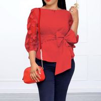 Women's Chiffon Shirt 3/4 Length Sleeve Blouses Patchwork Fashion Solid Color main image 5