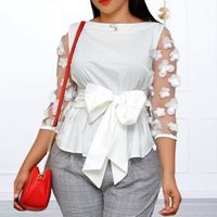 امرأة قميص شيفون 3/4 طول الأكمام البلوزات خليط موضة اللون الصامد main image 4