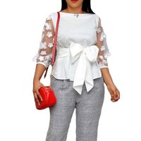 Women's Chiffon Shirt 3/4 Length Sleeve Blouses Patchwork Fashion Solid Color main image 3