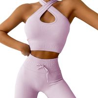 Fashion Solid Color Nylon Halter Neck Tracksuit Halter Crisscross Tank sku image 11