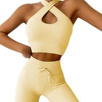 Fashion Solid Color Nylon Halter Neck Tracksuit Halter Crisscross Tank sku image 4