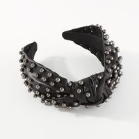 Fashion Solid Color Pu Leather Inlay Artificial Pearls Hair Band 1 Piece main image 4