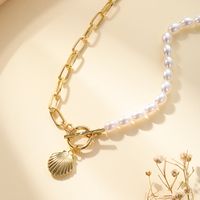 1 Piece Vintage Style Luxurious Fashion Human Face Cross Shell Alloy Scallop Plating Chain Women's Necklace sku image 3