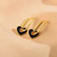 1 Pair Simple Style Heart Shape Enamel Plating Copper 18k Gold Plated Drop Earrings main image 7