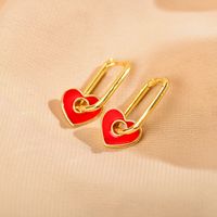 1 Pair Simple Style Heart Shape Enamel Plating Copper 18k Gold Plated Drop Earrings sku image 3