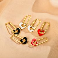 1 Pair Simple Style Heart Shape Enamel Plating Copper 18k Gold Plated Drop Earrings main image 1