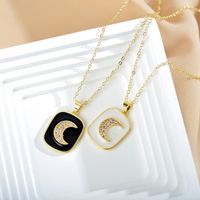 Elegant Moon Copper Enamel Plating Inlay Zircon Gold Plated Pendant Necklace main image 8