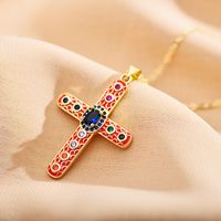 Römischer Stil Kreuzen Stahl Emaille Überzug Inlay Zirkon Halskette Mit Anhänger sku image 4