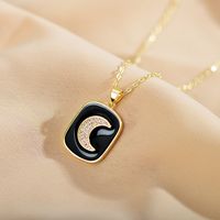 Fashion Square Moon Copper Enamel Zircon Pendant Necklace sku image 2
