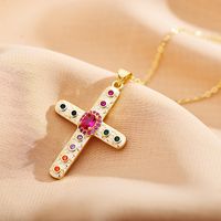 Römischer Stil Kreuzen Stahl Emaille Überzug Inlay Zirkon Halskette Mit Anhänger sku image 6