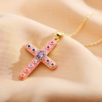 Römischer Stil Kreuzen Stahl Emaille Überzug Inlay Zirkon Halskette Mit Anhänger sku image 2