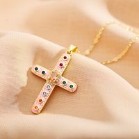 Römischer Stil Kreuzen Stahl Emaille Überzug Inlay Zirkon Halskette Mit Anhänger sku image 3