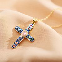 Römischer Stil Kreuzen Stahl Emaille Überzug Inlay Zirkon Halskette Mit Anhänger sku image 1