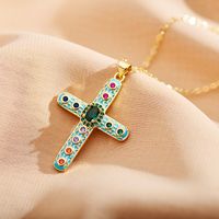 Römischer Stil Kreuzen Stahl Emaille Überzug Inlay Zirkon Halskette Mit Anhänger sku image 5