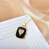 Fashion Heart Shape Alloy Copper Enamel Rhinestones Pendant Necklace sku image 1