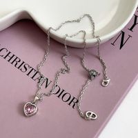 Sweet Heart Shape Sterling Silver Inlay Zircon Pendant Necklace sku image 2