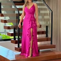 Women's Irregular Skirt Fashion V Neck Sleeveless Solid Color Maxi Long Dress Street main image 3