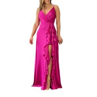 Femmes Jupe Irrégulière Mode Col En V Sans Manches Couleur Unie Maxi Longue Robe Rue main image 6