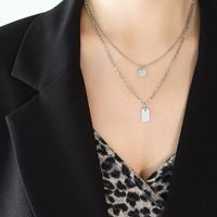 Double Layered Square Pendant Titanium Steel Necklace sku image 1