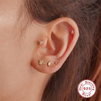 1 Piece Fashion Flower Sterling Silver Plating Inlay Gem Ear Studs main image 3