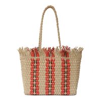 Women's Medium Straw Stripe Vacation Square Open Straw Bag main image 2