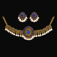 1 Set Retro Water Droplets Alloy Plating Artificial Pearls Rhinestones Women's Earrings Necklace sku image 7
